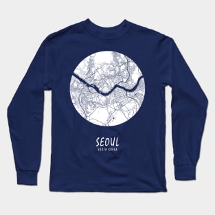 Seoul, South Korea City Map - Full Moon Long Sleeve T-Shirt